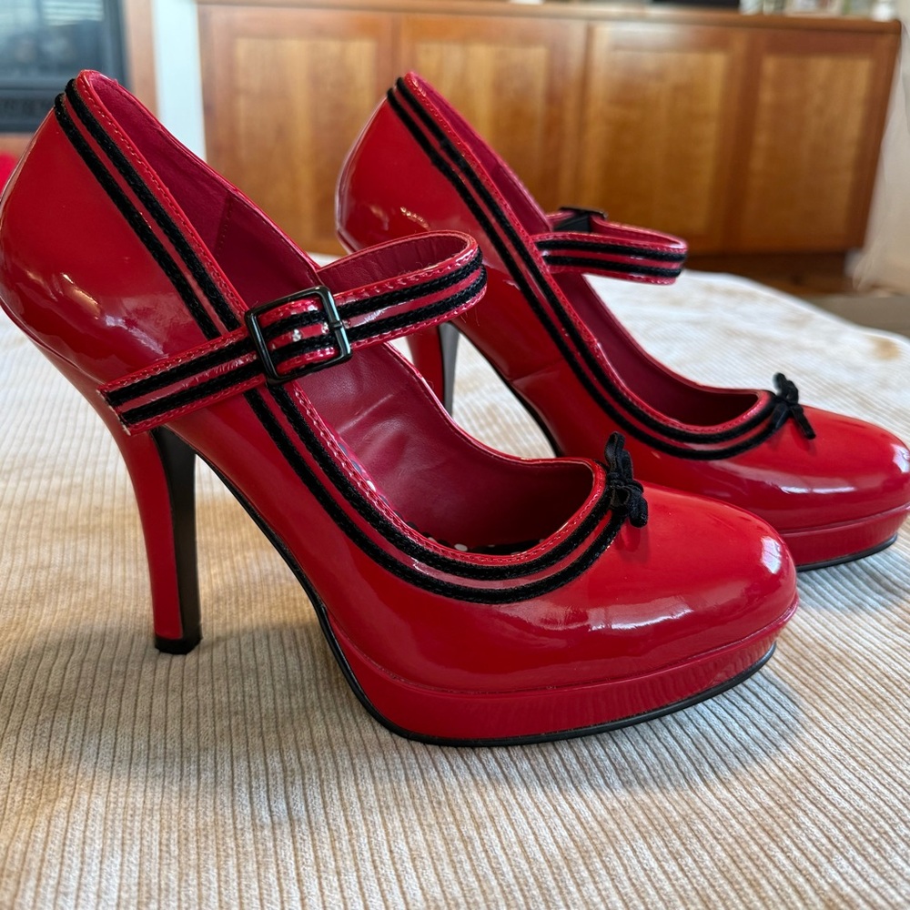 Pin Up Couture Cutie Pie Red Patent Mary Jane Heels